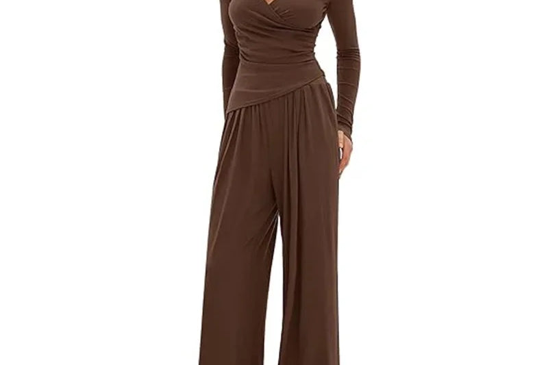 Women's Long-Sleeve Wide-Leg Lounge Set | Soft Stretch Two-Piece Set