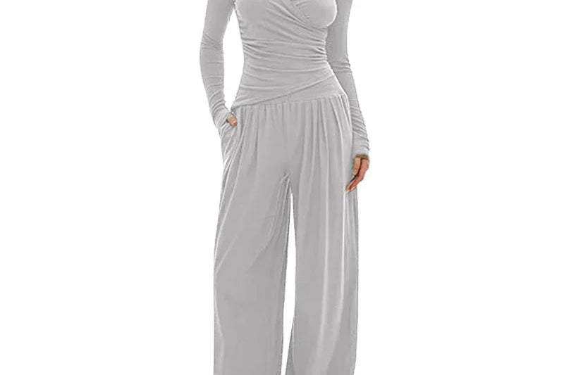 Women's Long-Sleeve Wide-Leg Lounge Set | Soft Stretch Two-Piece Set