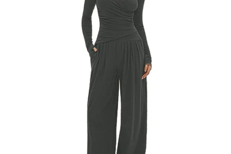 Women's Long-Sleeve Wide-Leg Lounge Set | Soft Stretch Two-Piece Set