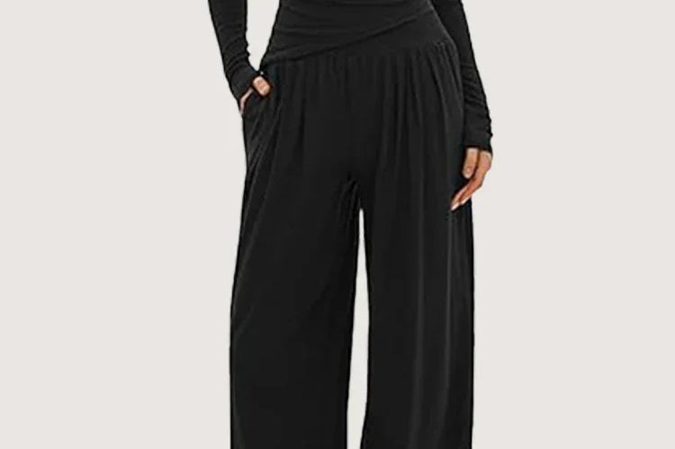 Women's Long-Sleeve Wide-Leg Lounge Set | Soft Stretch Two-Piece Set