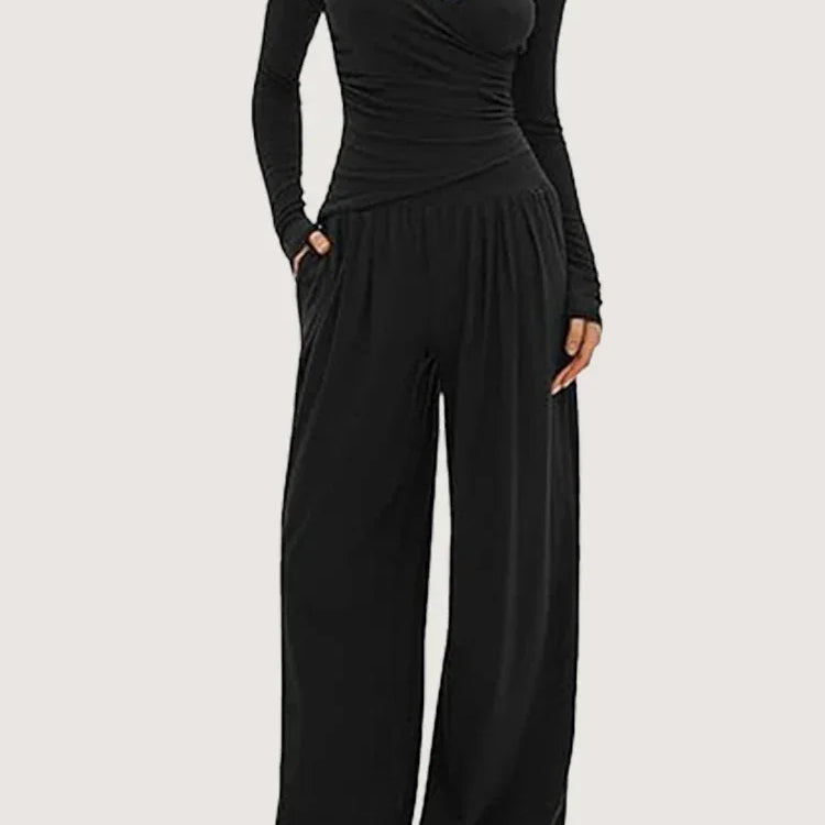 Women's Long-Sleeve Wide-Leg Lounge Set | Soft Stretch Two-Piece Set