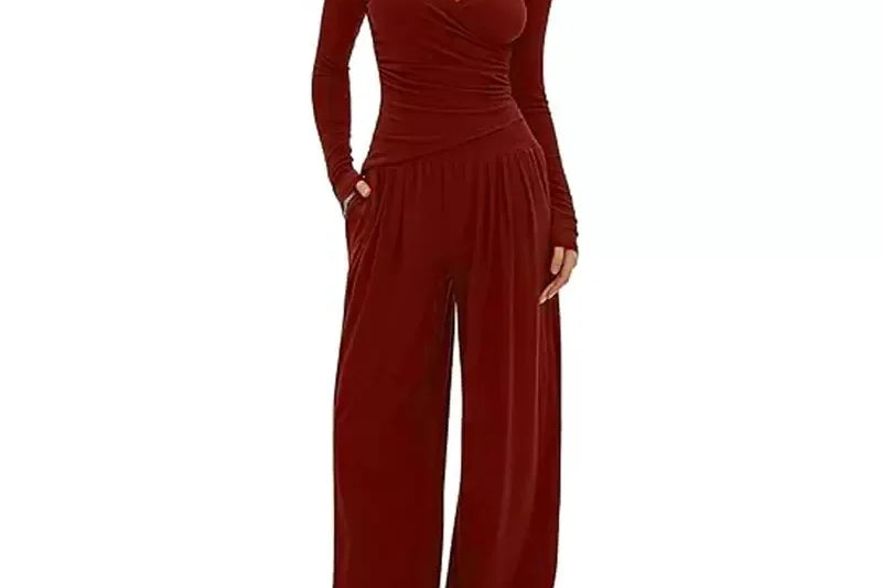 Women's Long-Sleeve Wide-Leg Lounge Set | Soft Stretch Two-Piece Set