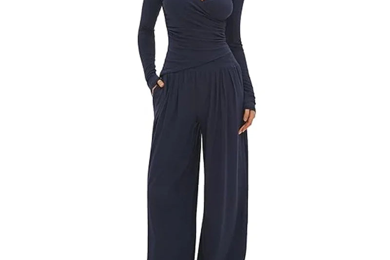 Women's Long-Sleeve Wide-Leg Lounge Set | Soft Stretch Two-Piece Set