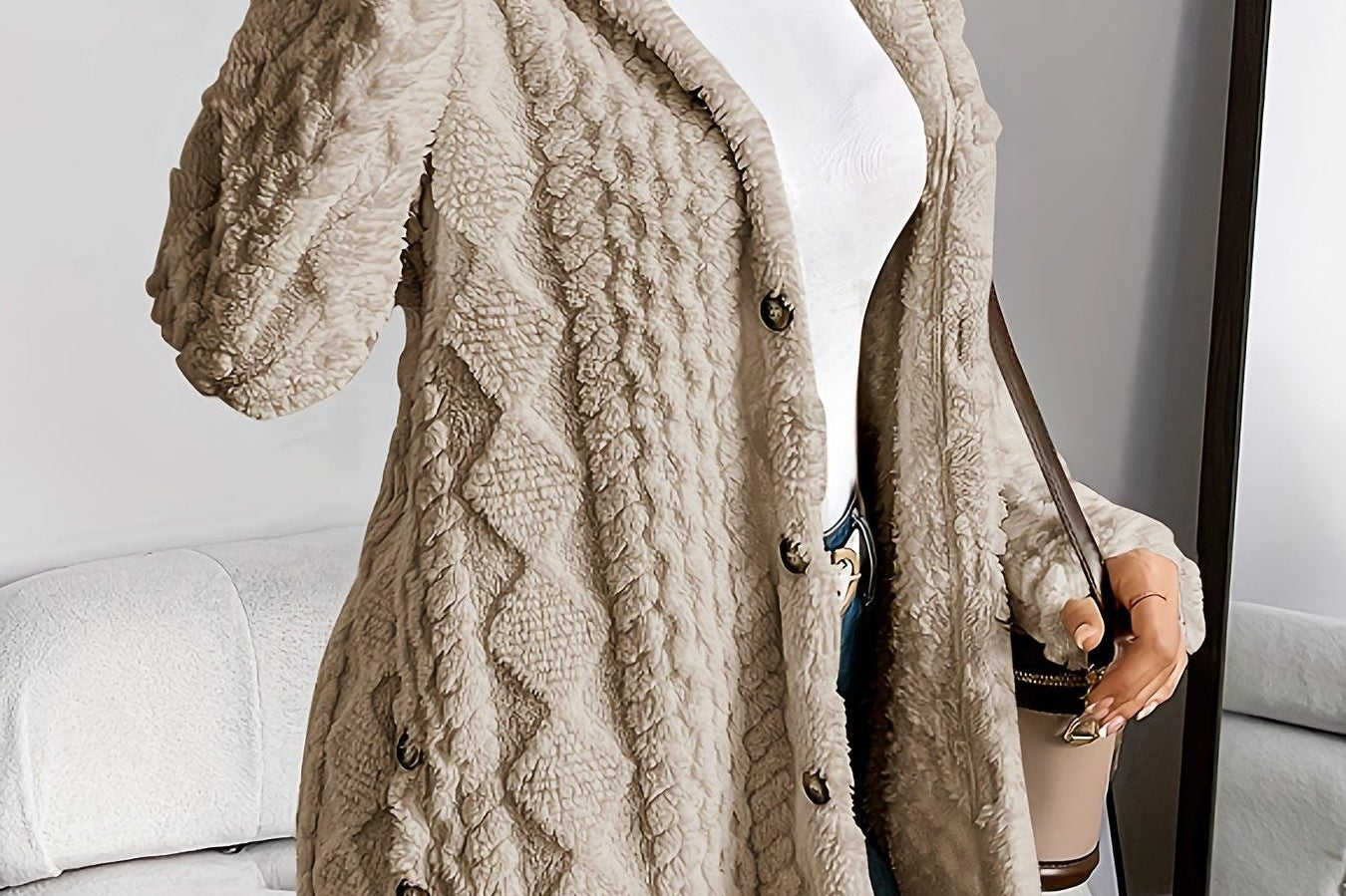 Women's Textured Fleece Hooded Cardigan | Oversized Snug Cardigan