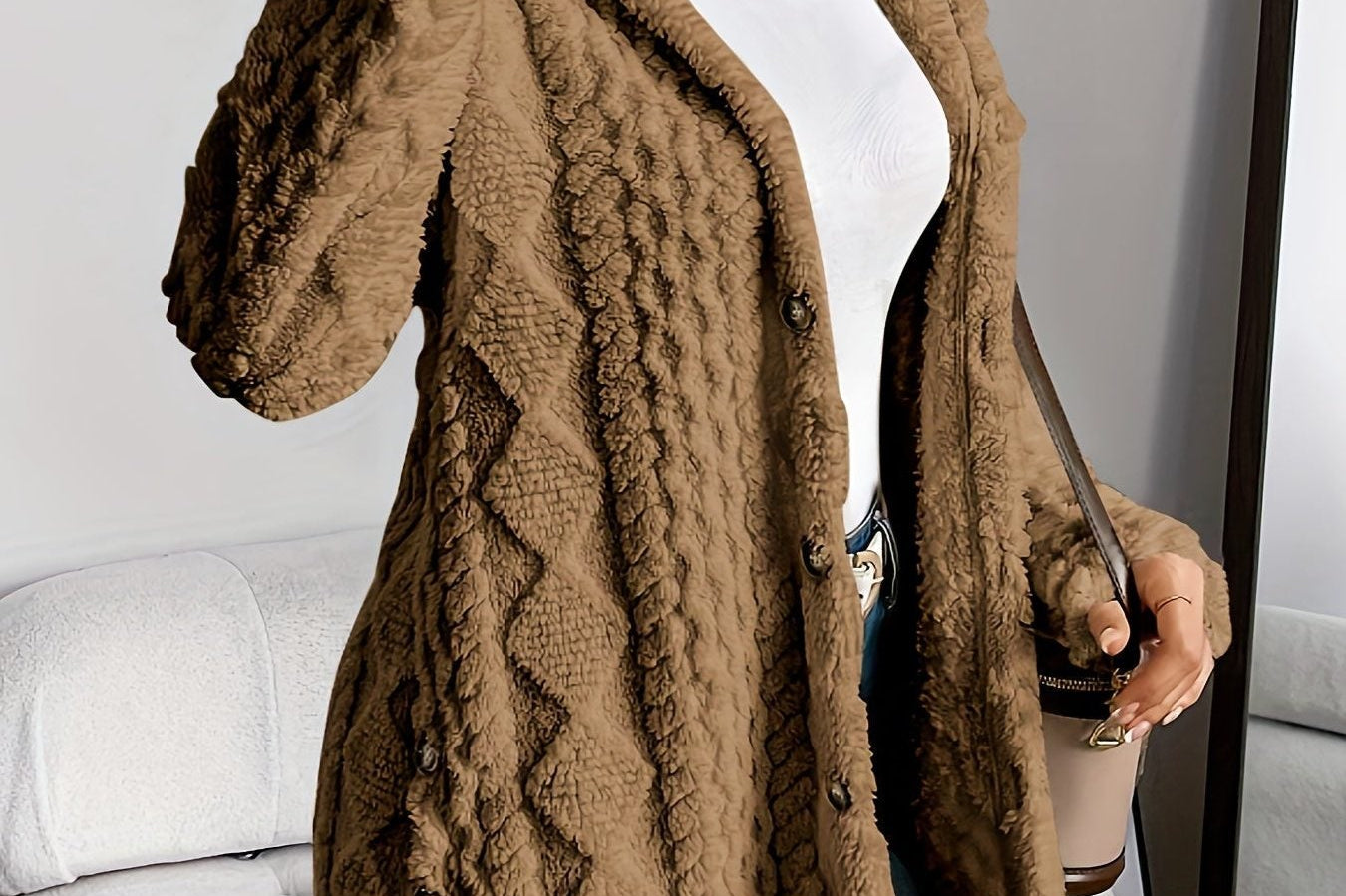 Women's Textured Fleece Hooded Cardigan | Oversized Snug Cardigan