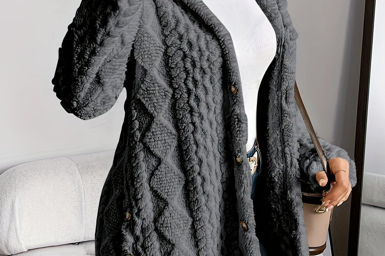 Women's Textured Fleece Hooded Cardigan | Oversized Snug Cardigan