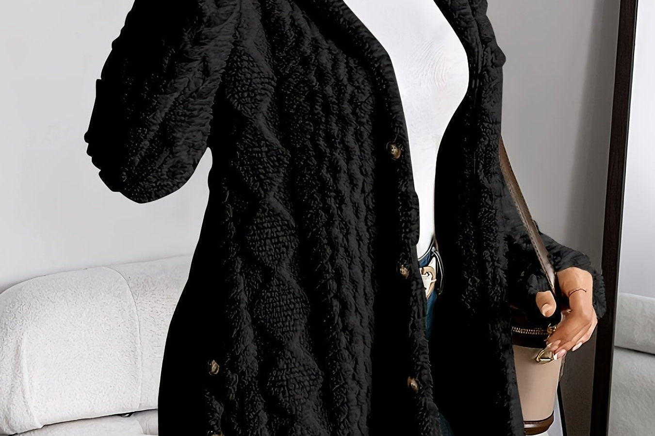 Women's Textured Fleece Hooded Cardigan | Oversized Snug Cardigan