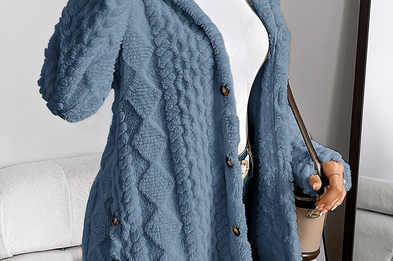 Women's Textured Fleece Hooded Cardigan | Oversized Snug Cardigan