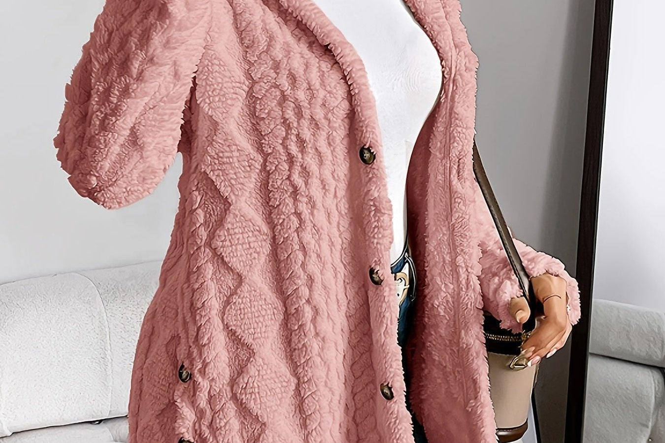 Women's Textured Fleece Hooded Cardigan | Oversized Snug Cardigan