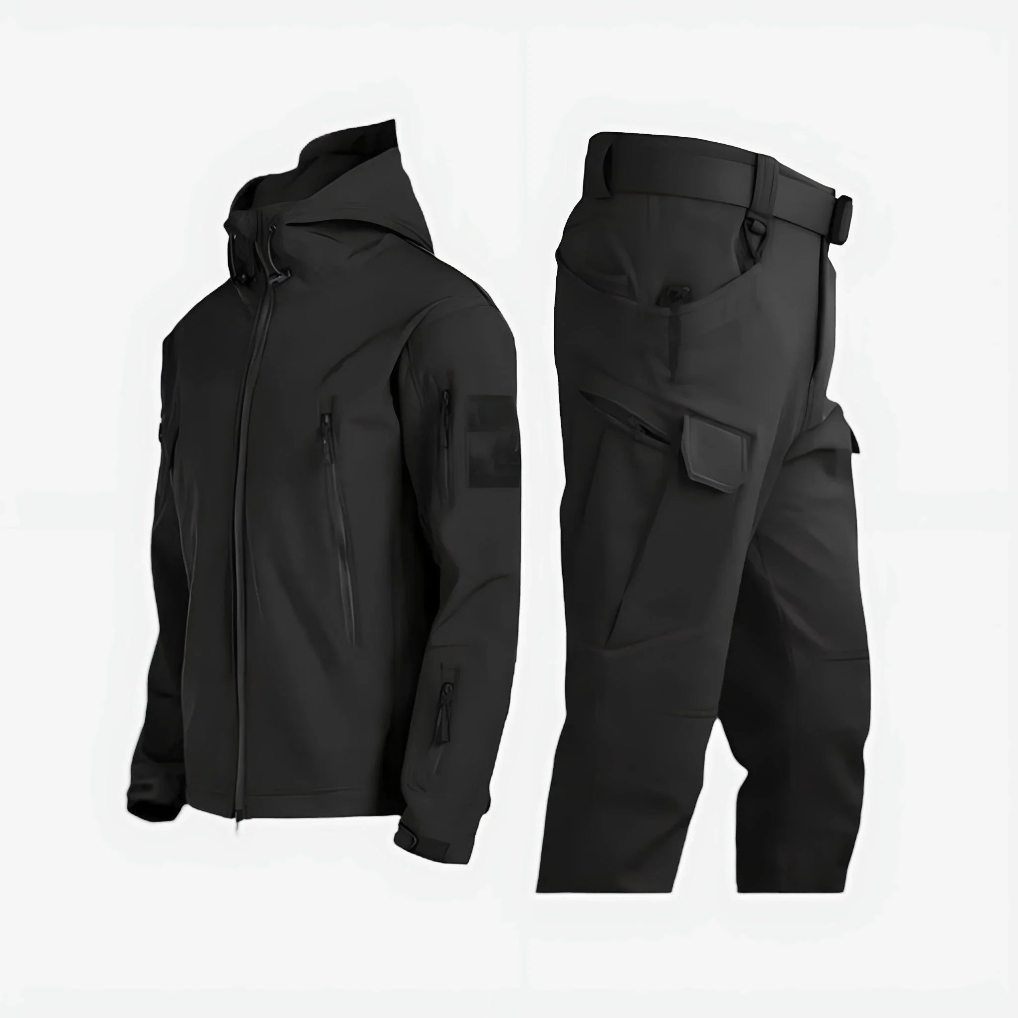Orrin - Men's Waterproof Hooded Jacket and Cargo Trouser Set - Black