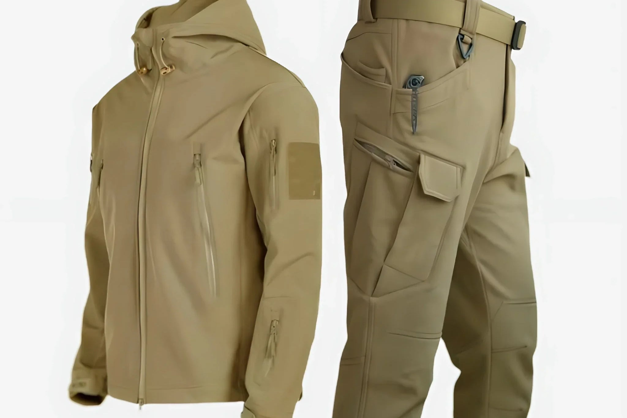 Orrin - Men's Waterproof Hooded Jacket and Cargo Trouser Set - Khaki