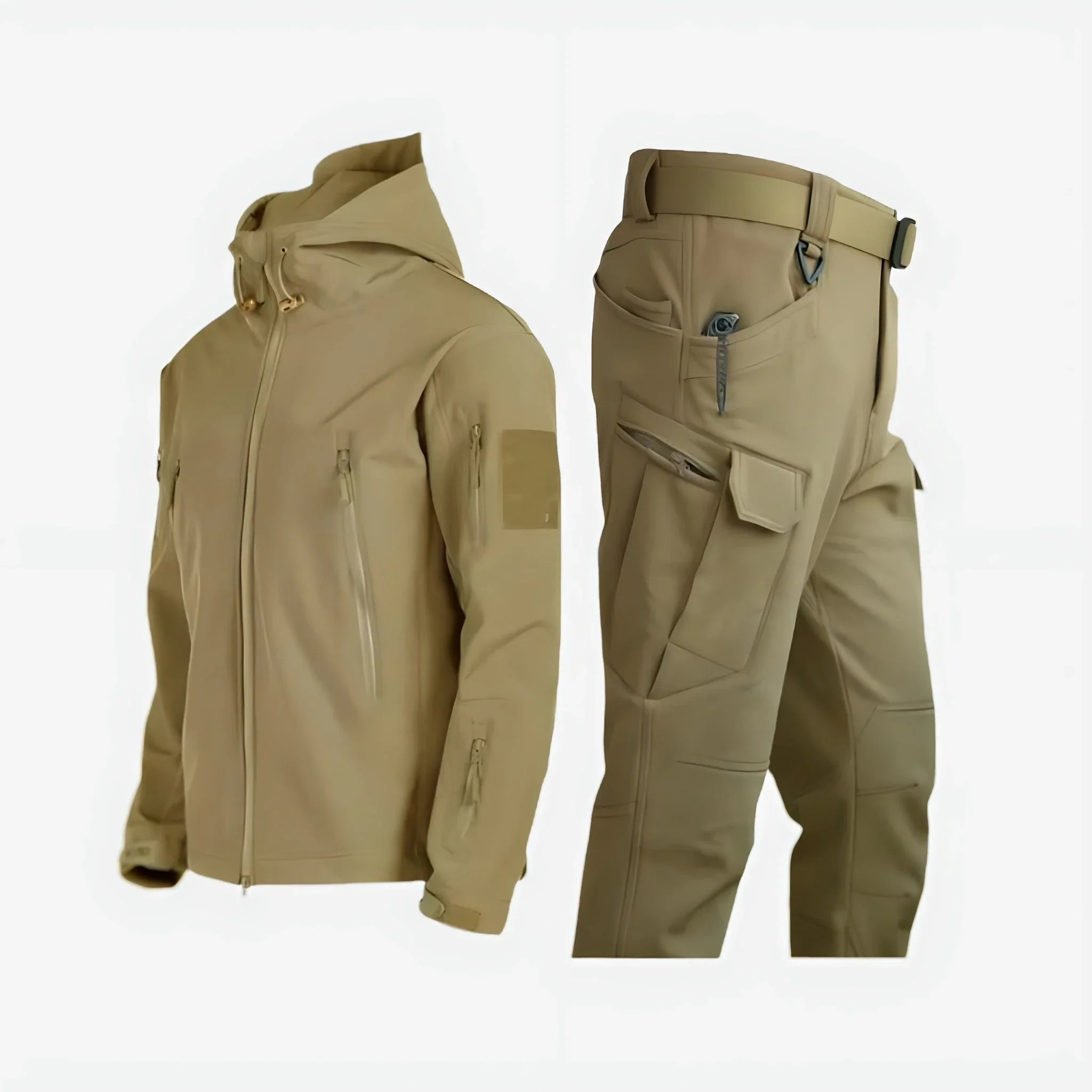 Orrin - Men's Waterproof Hooded Jacket and Cargo Trouser Set - Khaki