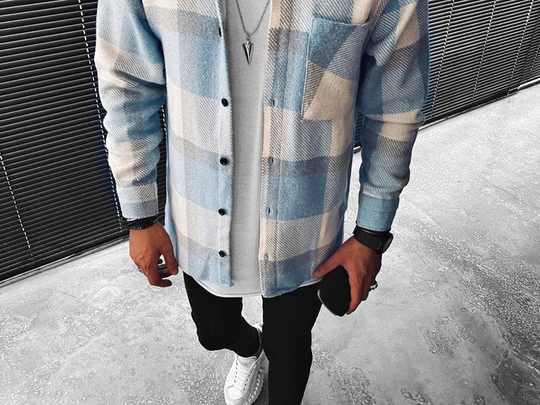 Everett - Men's Plaid Button-Up Overshirt with Chest Pockets