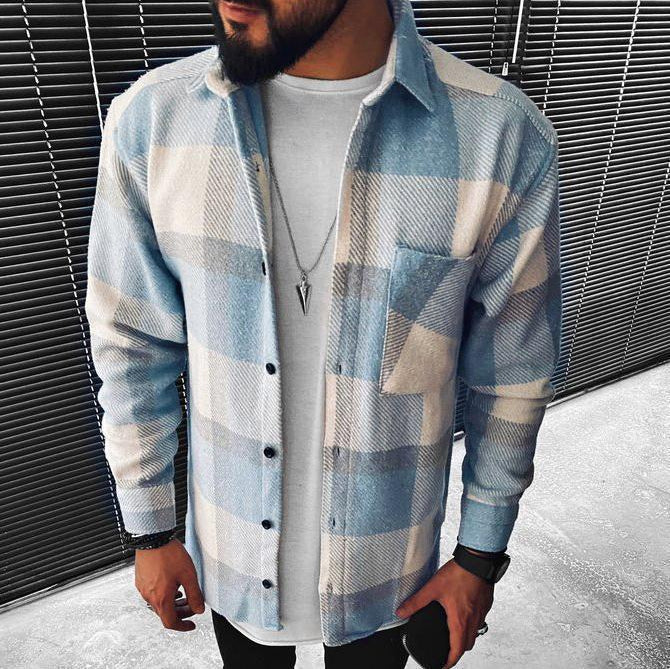 Everett - Men's Plaid Button-Up Overshirt with Chest Pockets