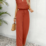 Wide-Leg Lace-Sleeve Jumpsuit - Rust Orange