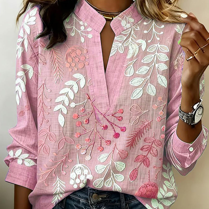 Women's Soft-Touch Blouse Pastel Floral V-Neck