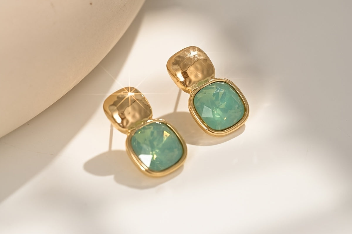 Women's Geometric Square Drop Earrings | Gold-Tone Statement Jelly Earrings