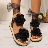 Floral Bow Ankle-Strap Sandals - Black