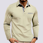 Felix - Men's Long-Sleeve Knit Polo Shirt with Classic Collar - Beige