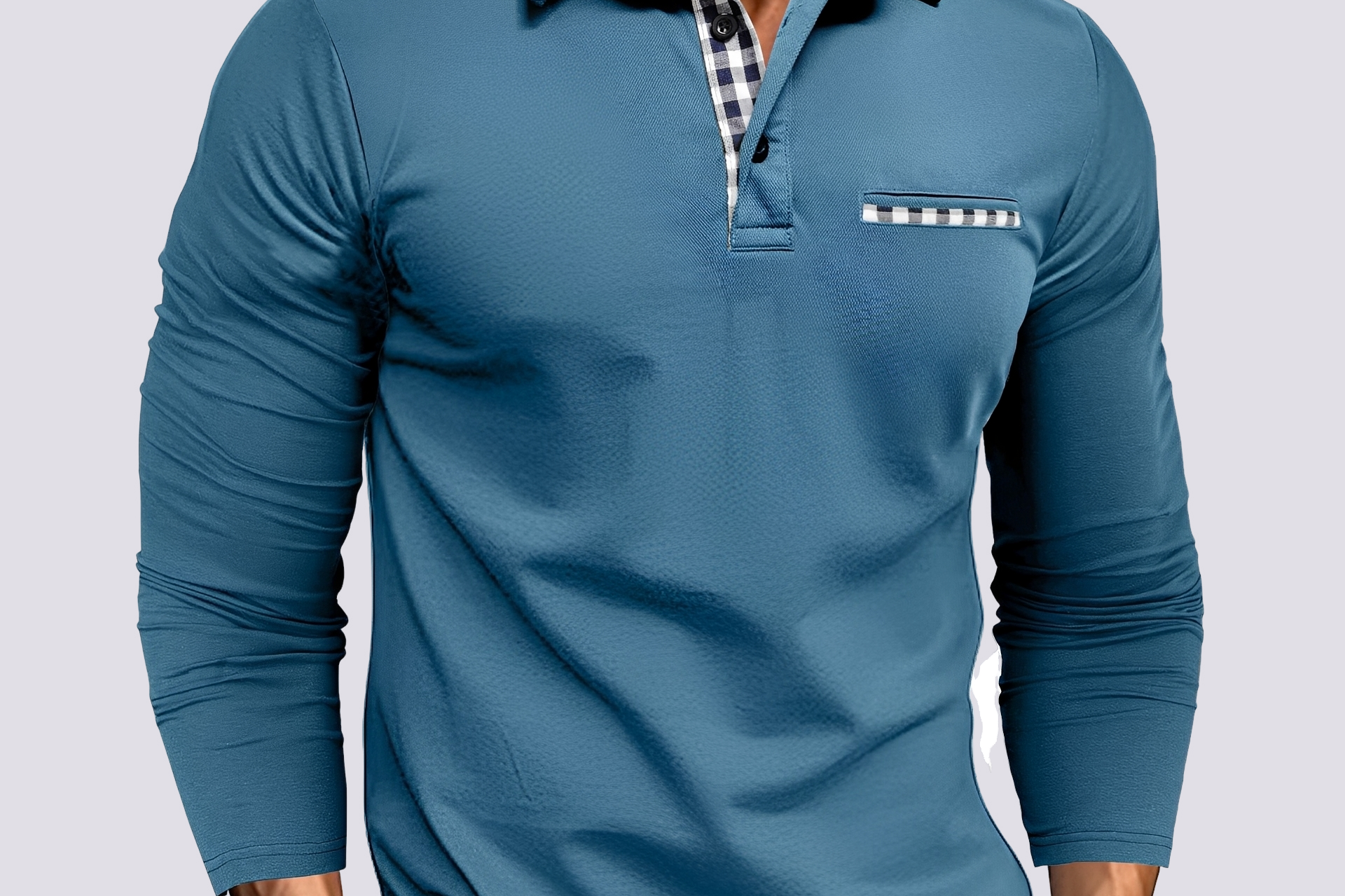 Felix - Men's Long-Sleeve Knit Polo Shirt with Classic Collar - Blue