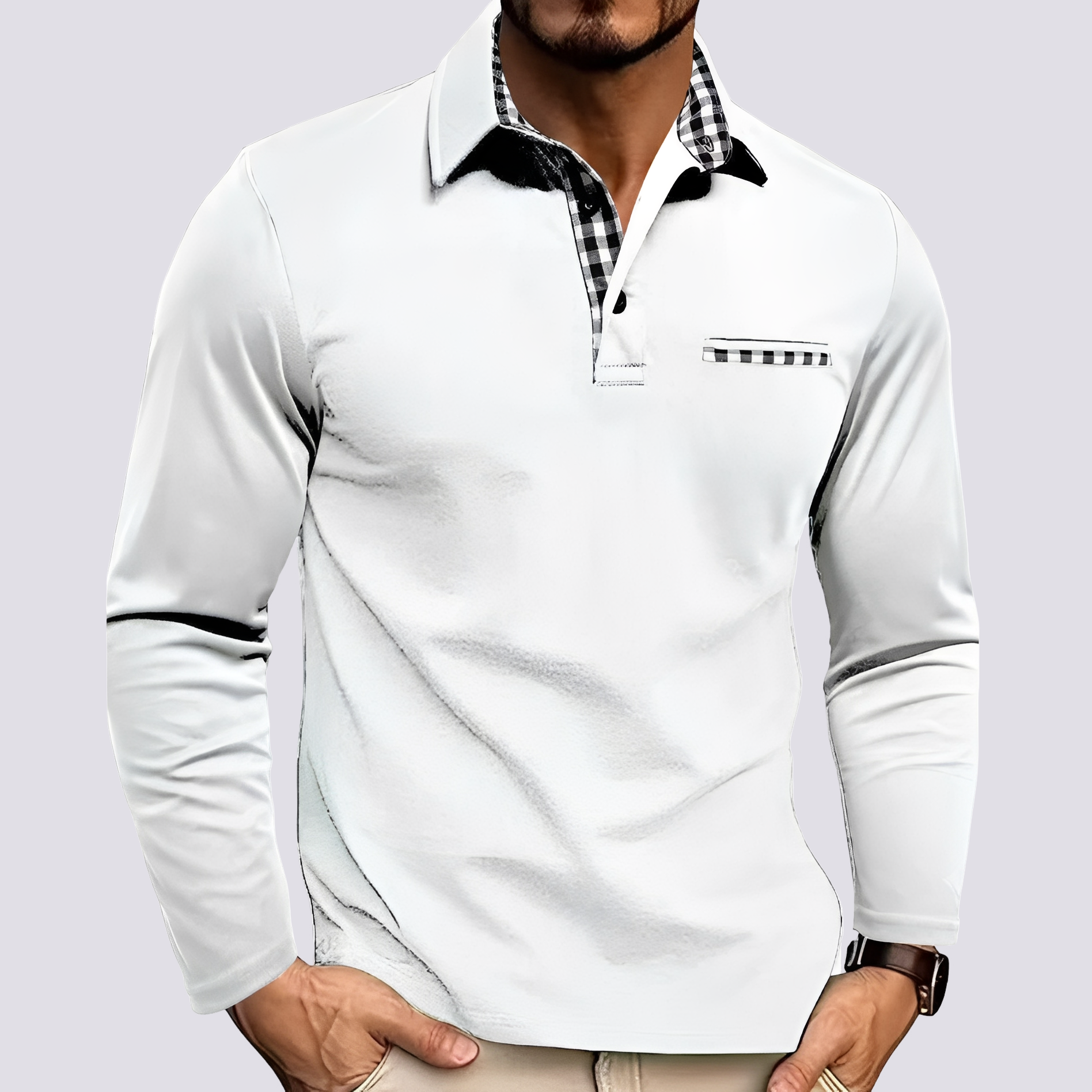Felix - Men's Long-Sleeve Knit Polo Shirt with Classic Collar