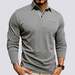 Felix - Men's Long-Sleeve Knit Polo Shirt with Classic Collar - Gray