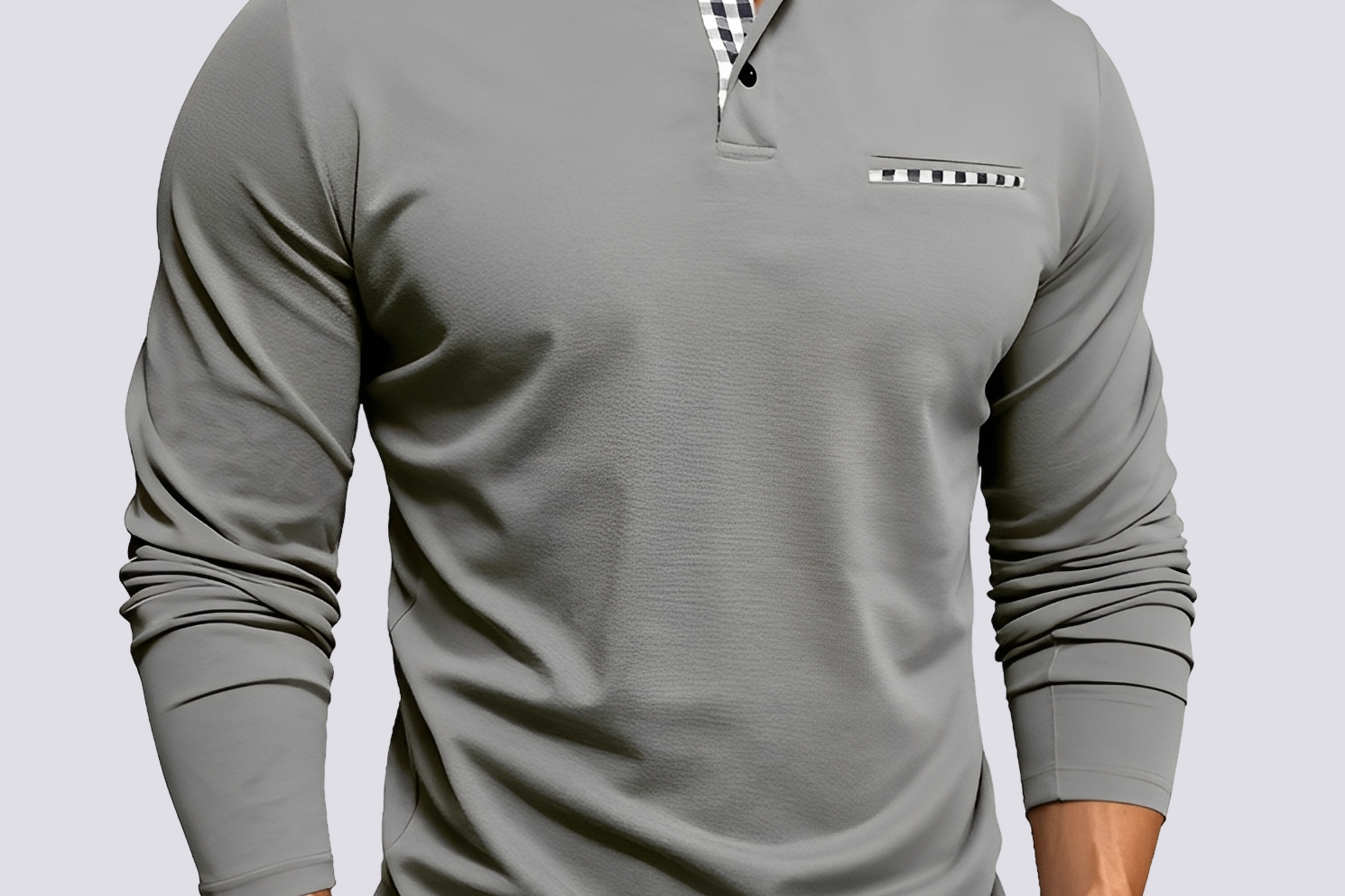 Felix - Men's Long-Sleeve Knit Polo Shirt with Classic Collar - Gray