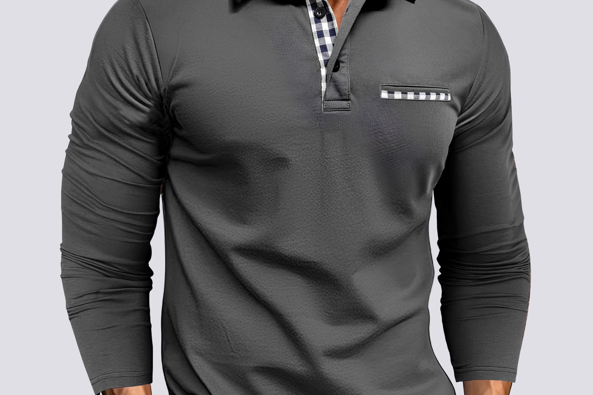 Felix - Men's Long-Sleeve Knit Polo Shirt with Classic Collar - Dark Gray