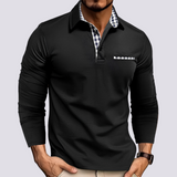 Felix - Men's Long-Sleeve Knit Polo Shirt with Classic Collar - Black