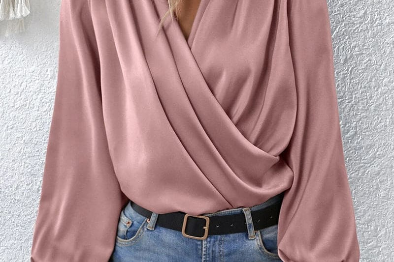 Women's Wrap Long-Sleeve Blouse | Elegant Draped Summer Blouse