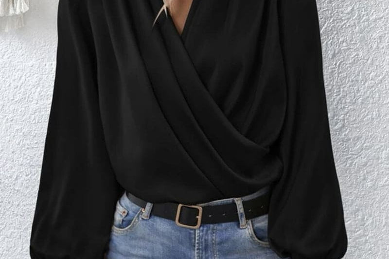 Women's Wrap Long-Sleeve Blouse | Elegant Draped Summer Blouse