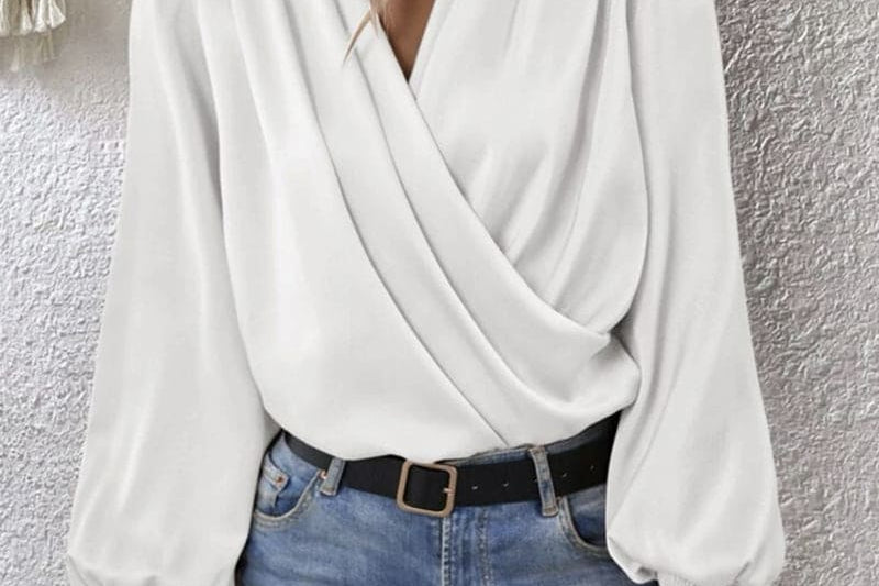 Women's Wrap Long-Sleeve Blouse | Elegant Draped Summer Blouse