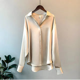 Femke - Women's Fluid Drape Silky Blouse - Beige