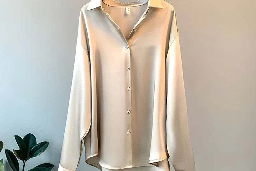 Femke - Women's Fluid Drape Silky Blouse - Beige