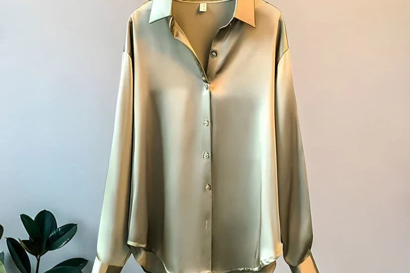Femke - Women's Fluid Drape Silky Blouse - Green