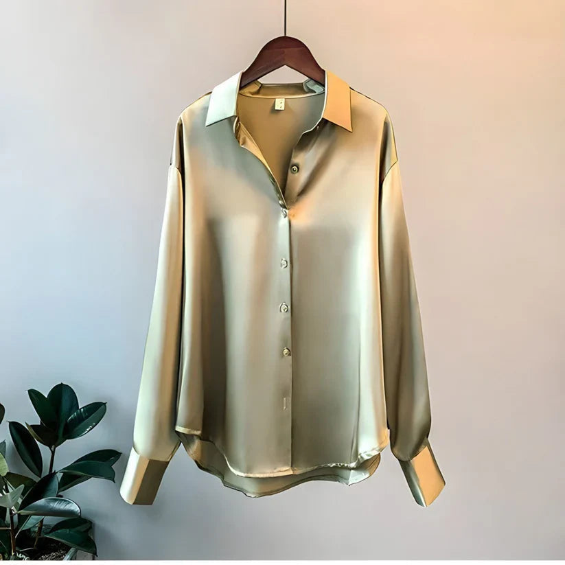 Femke - Women's Fluid Drape Silky Blouse - Green