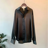 Femke - Women's Fluid Drape Silky Blouse - Black