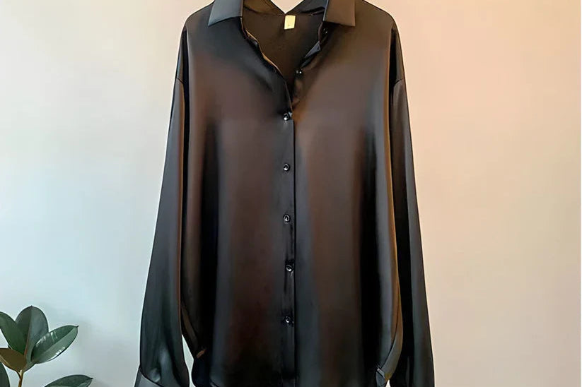 Femke - Women's Fluid Drape Silky Blouse - Black