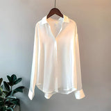 Femke - Women's Fluid Drape Silky Blouse - White