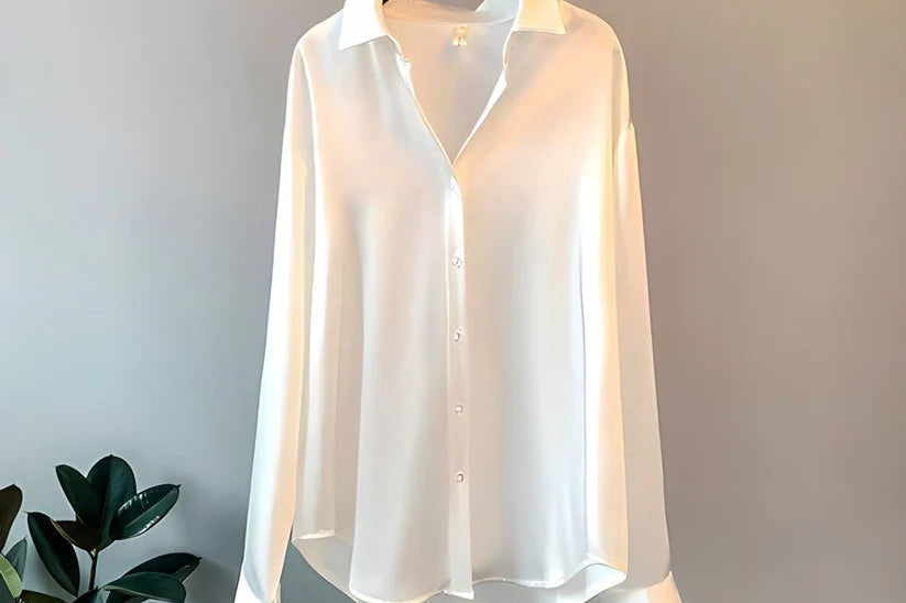Femke - Women's Fluid Drape Silky Blouse - White