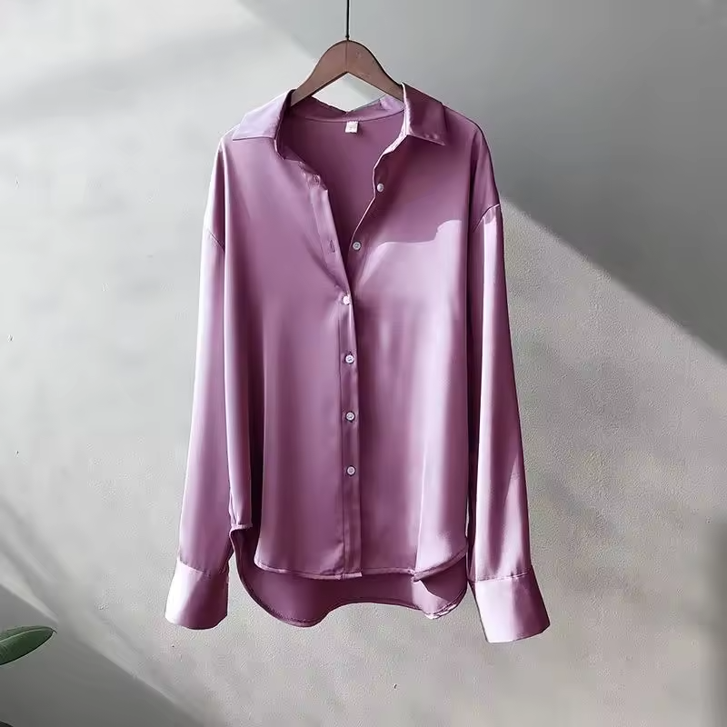 Femke - Women's Fluid Drape Silky Blouse - Purple
