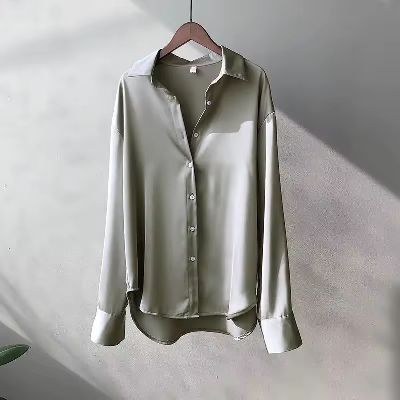 Femke - Women's Fluid Drape Silky Blouse - Gray