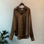 Femke - Women's Fluid Drape Silky Blouse - Brown