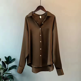 Femke - Women's Fluid Drape Silky Blouse - Brown