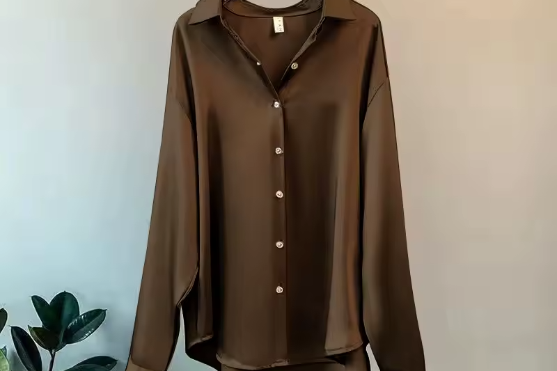 Femke - Women's Fluid Drape Silky Blouse - Brown