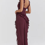 Fianna - Women's Ruffle Dress with Adjustable Straps and High Slit