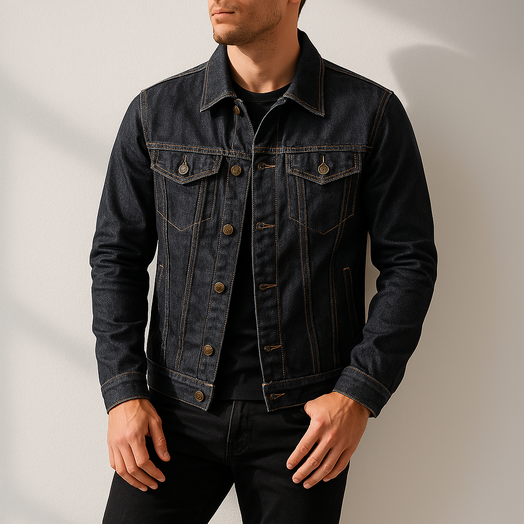 Fintan - Men's Cotton Denim Jacket with Angled Chest Pockets