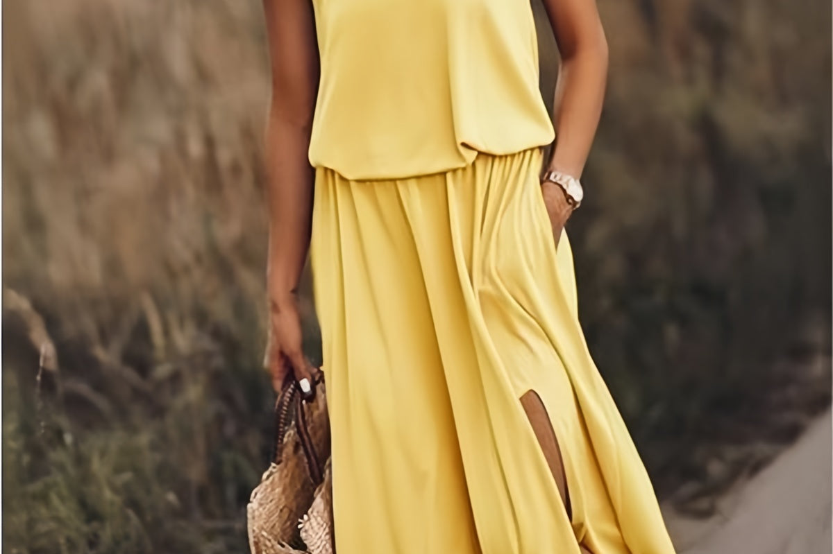 Tessa Blouson Maxi Dress - Yellow