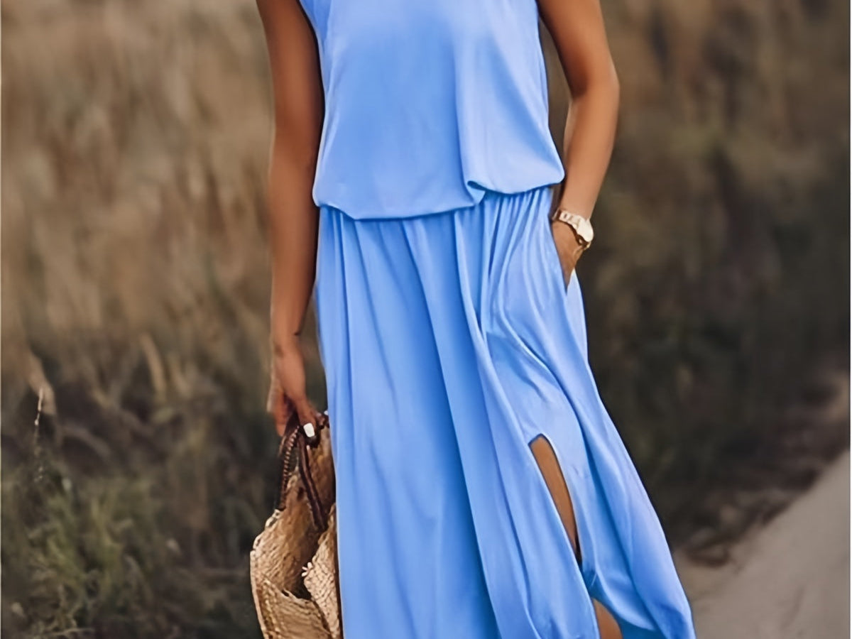 Tessa Blouson Maxi Dress - Blue