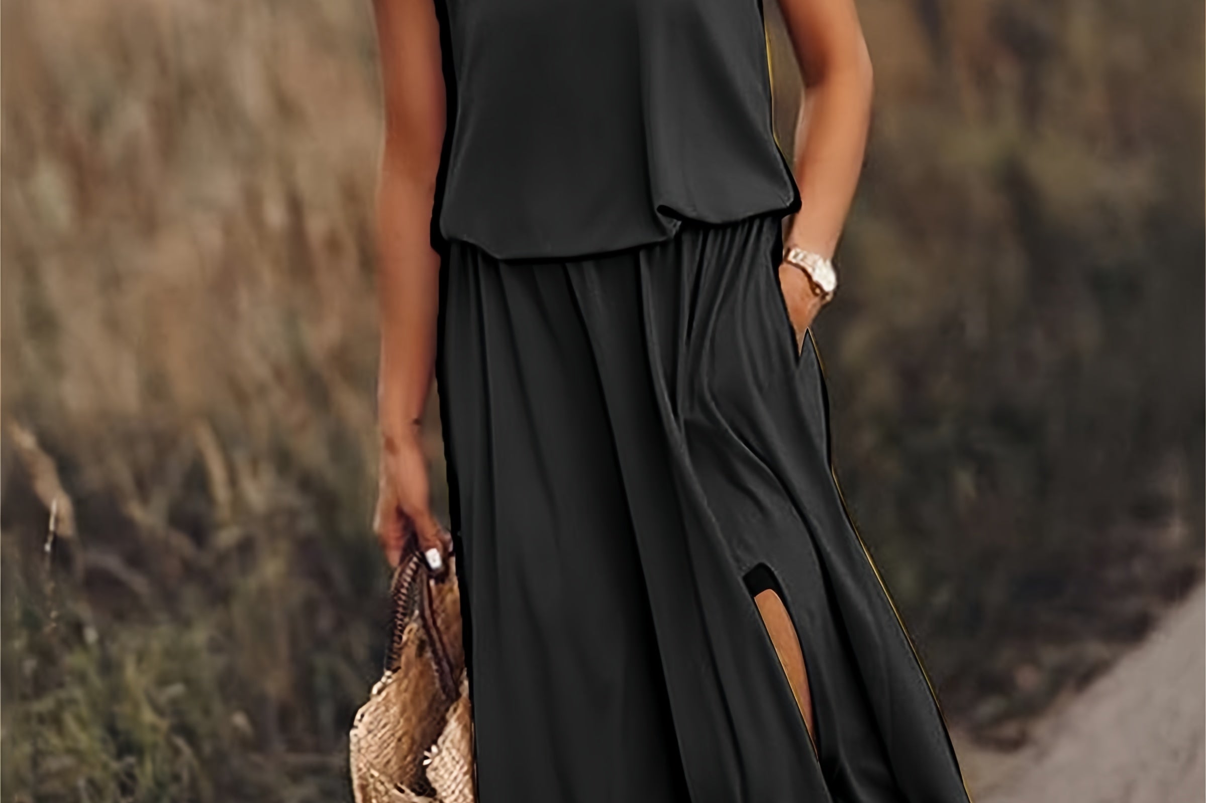 Tessa Blouson Maxi Dress - Black